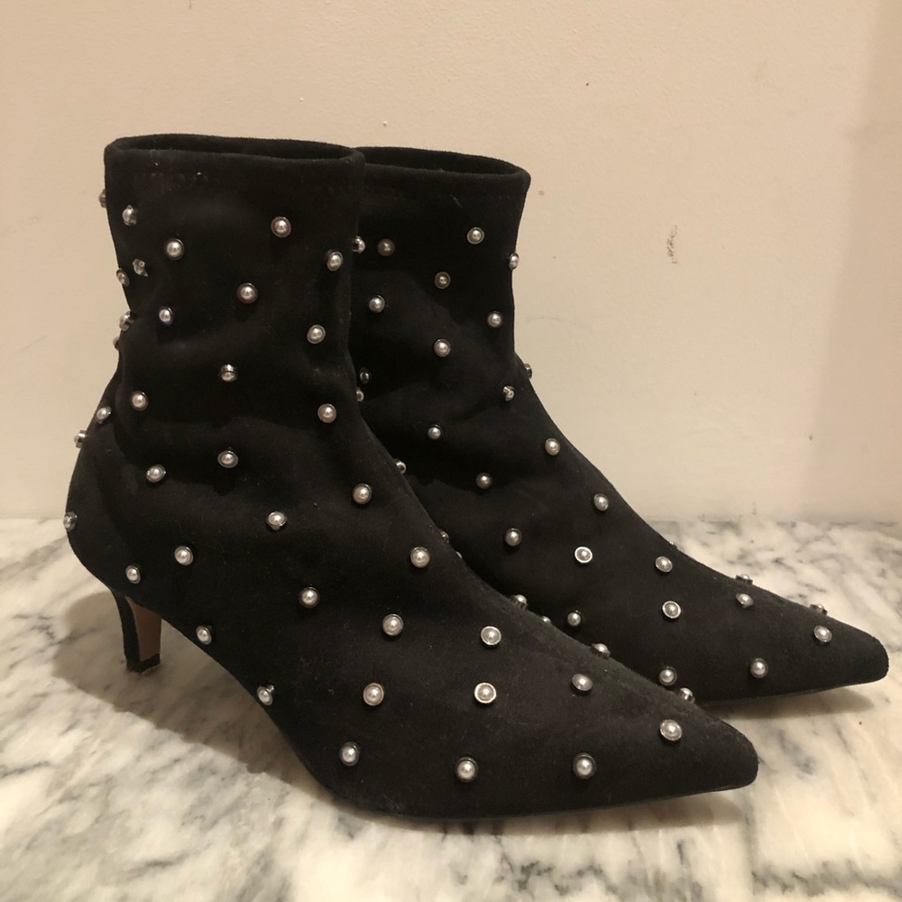 Festive Black Heeled Booties (Size 8.5, never been worn)